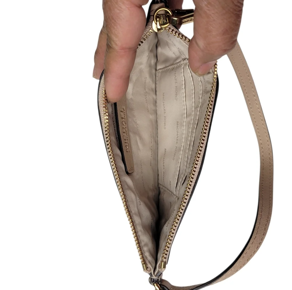 MICHAEL Michael Kors Jet Set Travel Saffiano Leather Wristlet Pouch Nude Beige